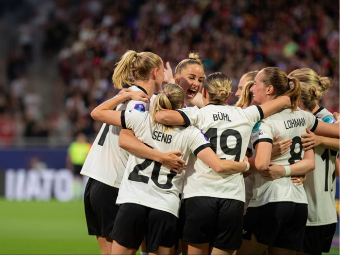 Germany women's team celebrating a win